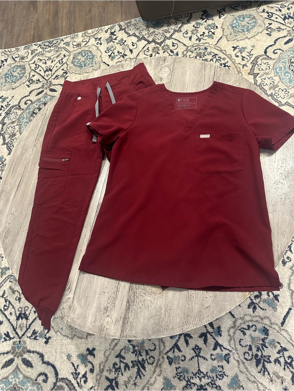 Figs Kids Burgundy Short Sleeve V-Neck Scrub Top and Joggers